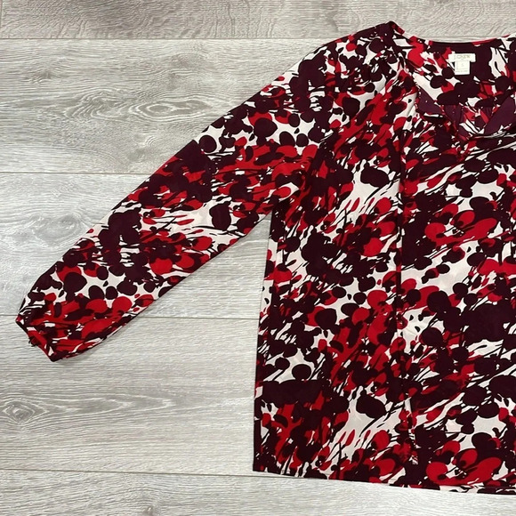 NWOT J. Crew Dark Poppy Printed Tie Neck Long Sleeve Blouse S - Picture 6 of 16